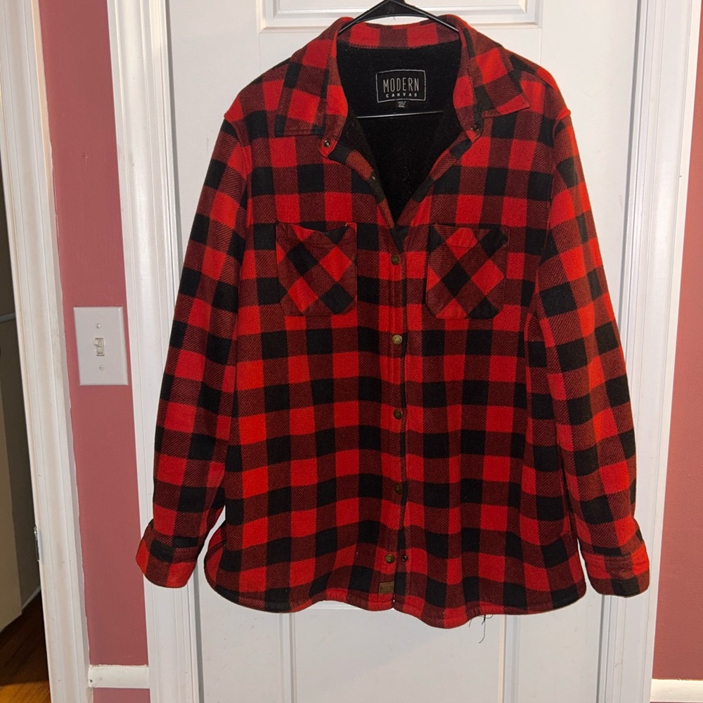 Modern Canvas Red & Black Buffalo Plaid Flannel Shacket - Women’s 2X